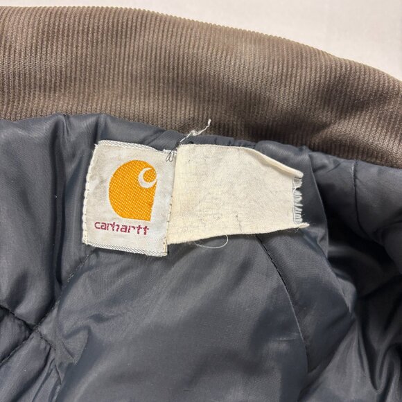 Carhartt Mens Duck Canvas Jacket Green Sz L Corduroy Collar Distressed Thrashed - Picture 3 of 10